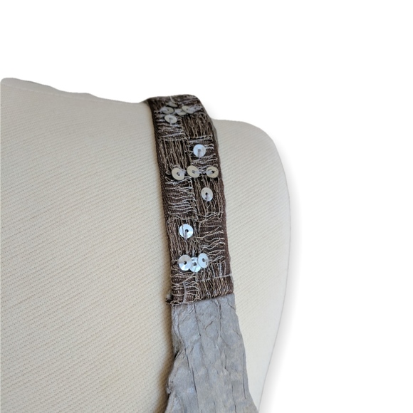 Silver silk v-neck tank w sequins straps, metallic - Picture 2 of 5